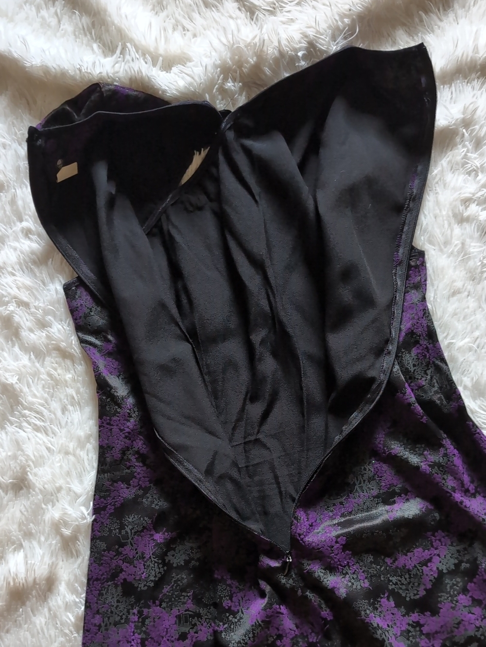 Morbid Threads Purple Satin Chinese Qipao Cherry Blossom Floral Dress Large - Picture 7 of 12
